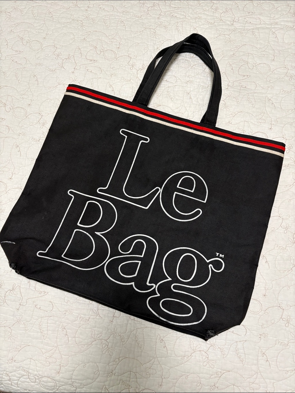 80’s vintage Le Bag Black Canvas Tote with Red Trim